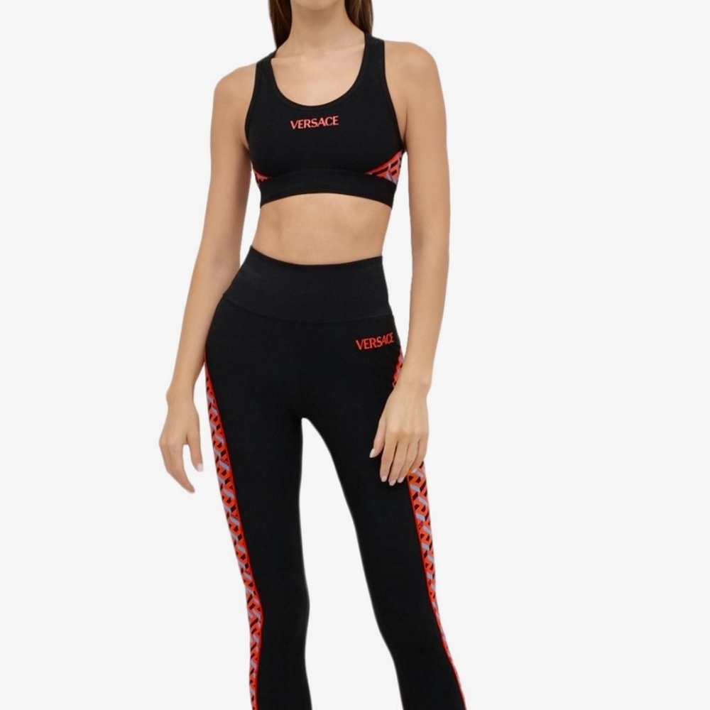 VERSACE NWT LA GRECA SIGNATURE ACCENT SPORTS BRA, BLACK/ORANGE, SIZE 4 (LG) - Picture 6 of 15